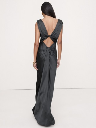 Stretch-Satin Twisted Open-Back Maxi Dress | Banana Republic (US)
