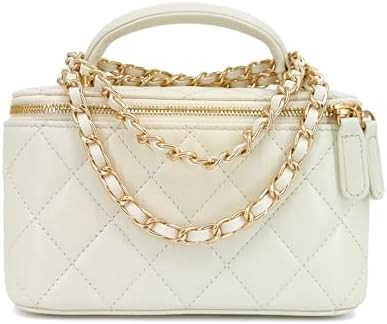 Small Genuine Leather Purse Quilted Crossbody Bag for Women, Mini Top-Handle Shoulder Handbag w/G... | Amazon (US)