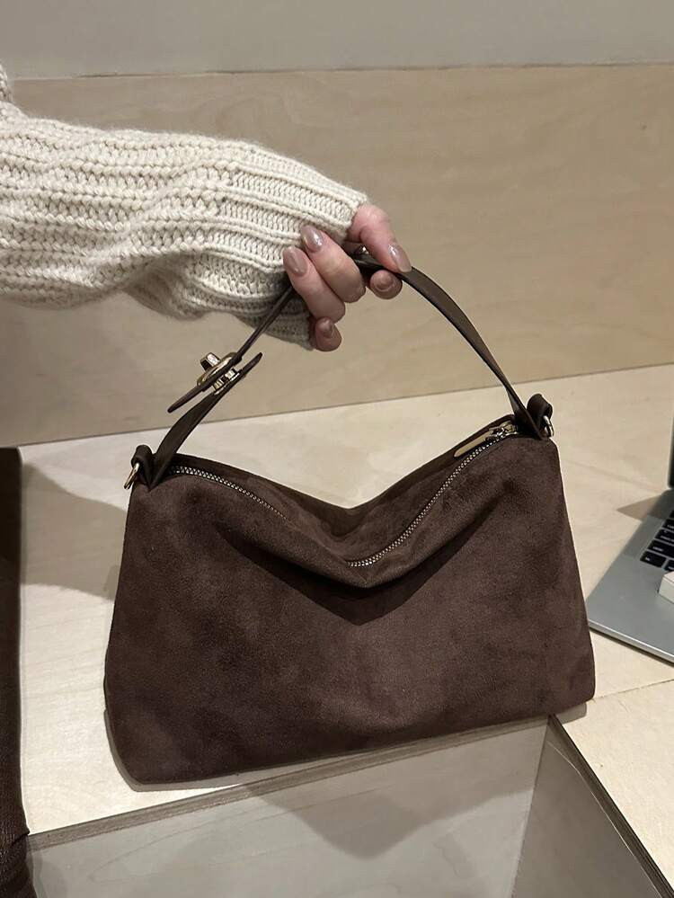 1 Stück Damen Neue Halbmond Handtasche, Modischer Minimalistischer Wildleder Shopper, Geeignet Für Dates, Geschenke, Pendeln, Einkaufen | SHEIN