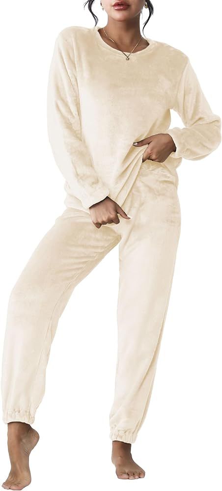 Ekouaer Women Fleece Pajama Sets Long Sleeve Tops and Pants PJ Sets Joggers Plush Loungewear Slee... | Amazon (US)