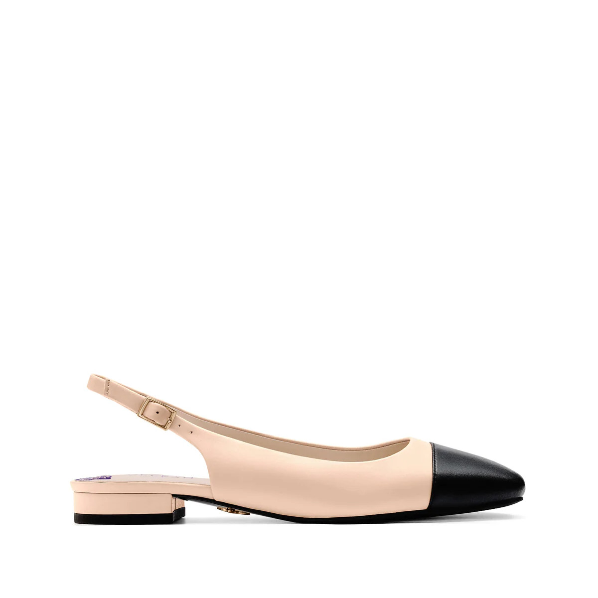 Vegan slingbacks for women - two-toned beige and black Indra flats | VEERAH Designer Vegan Shoes