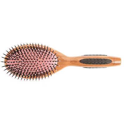 Bass Brushes Style & Detangle Hair Brush Premium Bamboo Handle with Professional Grade Nylon Pin Large Oval Pink Cushion Dark Bamboo | Target