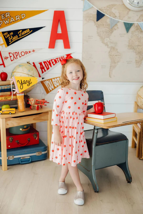 An Apple a Day 3/4 Sleeve Pocket Twirl Dress | Mila & Rose
