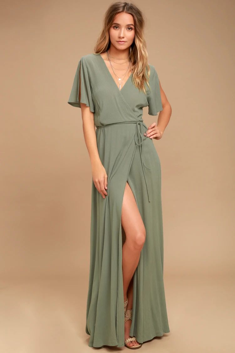 Much Obliged Washed Olive Green Wrap Maxi Dress | Lulus (US)