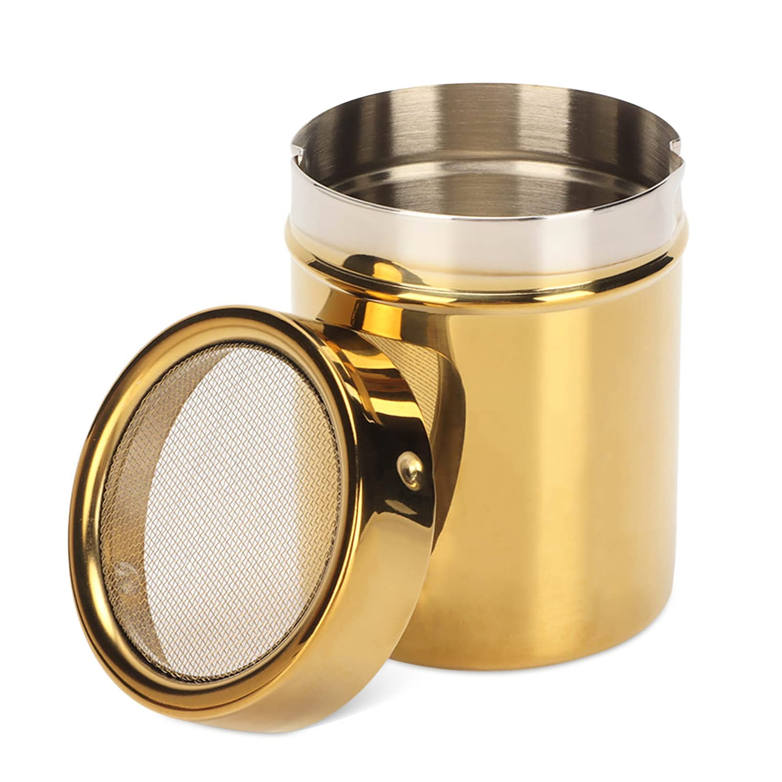 Stainless Steel Dredge Shaker, Powder Sugar Dispenser Fine Mesh Powder Sugar Shaker with Lid Gold... | Amazon (US)