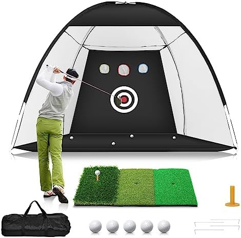 Golf Net, 10x7ft Practice Net with Tri-Turf Mat, All-in-1 Home Golf Hitting Aid for Backyard Driv... | Amazon (US)