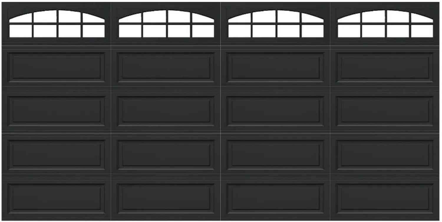 Wayne Dalton Classic Steel Model 8300 16-ft x 8-ft 12.12 R-Value Insulated Black Double Garage Door with Windows one_size | 8300RNCHBLCSDII168 | Lowe's