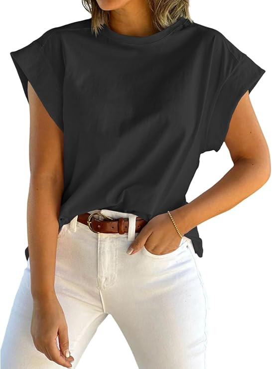 Tankaneo Womens Summer Cap Sleeve Tank Top Crewneck Solid Casual Basic Tee | Amazon (US)