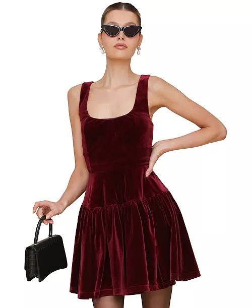 Women's Velvet Fit & Flare Mini Dress | Macy's