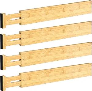 Drawer Divider, 4 PCS Bamboo Drawer Dividers Organizers, Adjustable Drawer Dividers for Clothes, ... | Amazon (US)