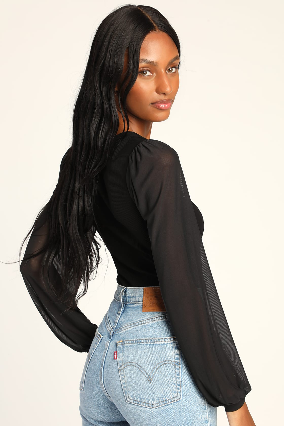 Sensational Sweetheart Black Ribbed Balloon Sleeve Bodysuit | Lulus (US)