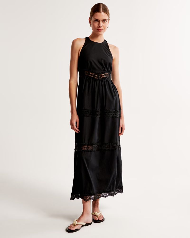 Lace-Trim High-Neck Midi Dress | Abercrombie & Fitch (US)