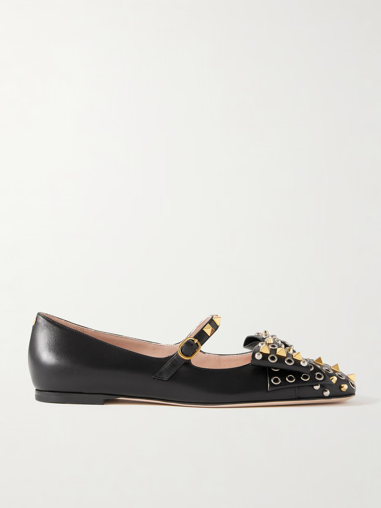 Valentino Garavani - Bowow Embellished Leather Mary Jane Ballet Flats - Black | NET-A-PORTER (US)