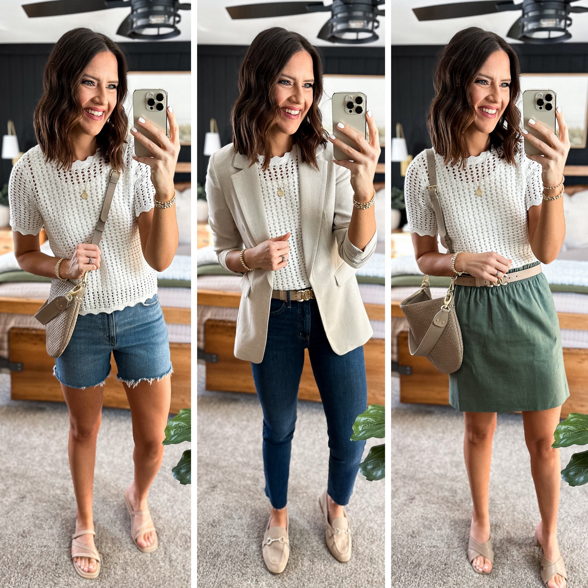 Spring Capsule Wardrobe (Crochet Sweater Styling) 

Crochet Sweater (small) 
Denim shorts (size 26) 
Dark wash jeans (27 long)
Blazer (small) 
Green skirt (size 2) 


#LTKfindsunder100 #LTKfindsunder50 #LTKstyletip
