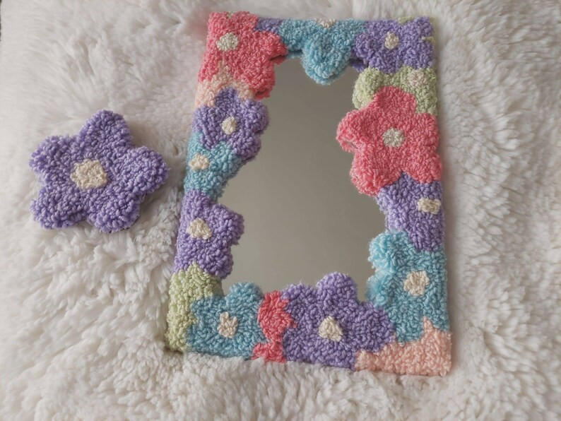 Tufted Floral Wall Mirror, Punch Needle Rug, Danish Pastel Decor | Etsy (US)