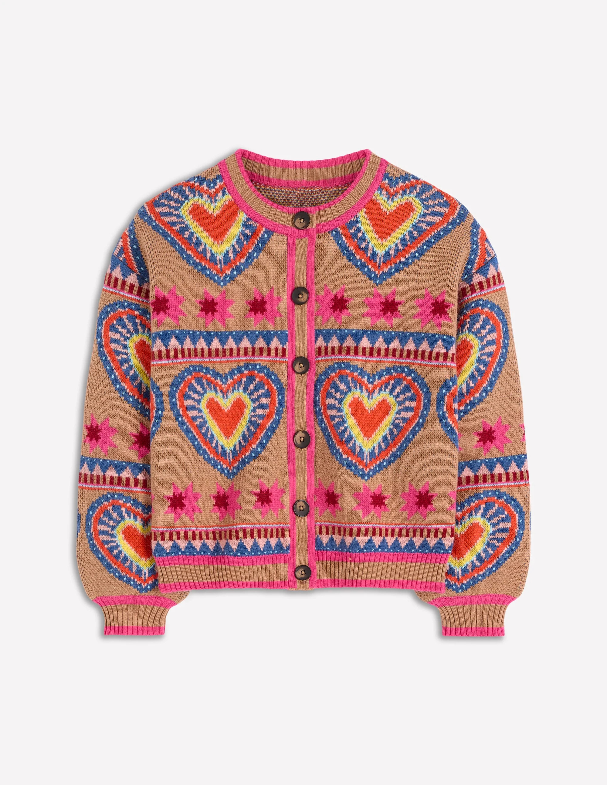 Abi Jacquard Cardigan-Camel Melange, Hearts | Boden (US)