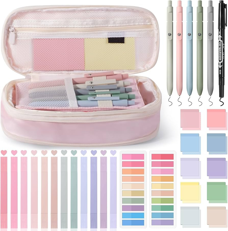 49Pcs Book Annotation Kit - Aesthetic School Supplies with Cute Pen Case Highlighters Gel Pens an... | Amazon (US)