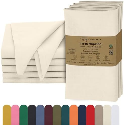 Ruvanti Cloth Napkins Set of 6, 18x18 Inches, 100% Cotton, Washable, Soft & Absorbent, Perfect fo... | Amazon (US)
