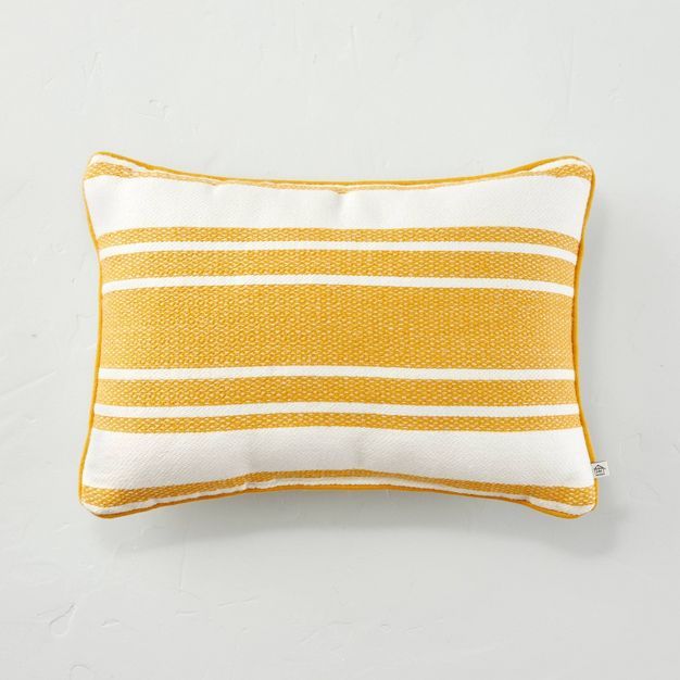 14&#34; x 20&#34; Variegated Stripe Indoor/Outdoor Lumbar Throw Pillow Gold/Cream - Hearth &#38; ... | Target