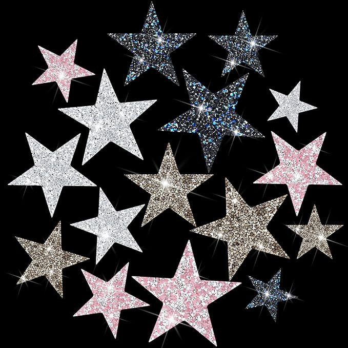 16 PCS Rhinestone Star Patches Iron on Glitter Stars Shape Crystal Hot Adhesives Appliques Shiny ... | Amazon (US)