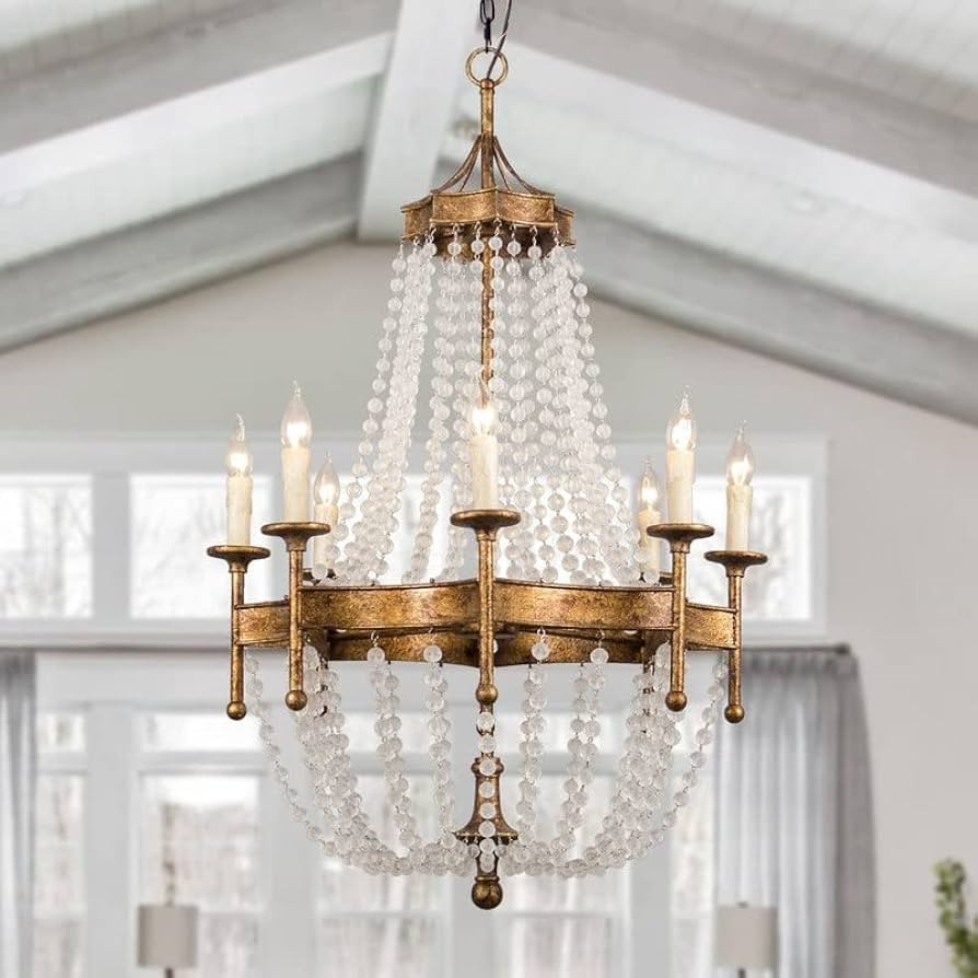 Overstock 8-Light Mid-Century Distressed Gold Candle Empire Pendant Chandelier | Amazon (US)