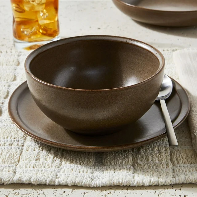 Better Homes and Gardens Banks Brown 12-Piece Stoneware Dinnerware Set | Walmart (US)