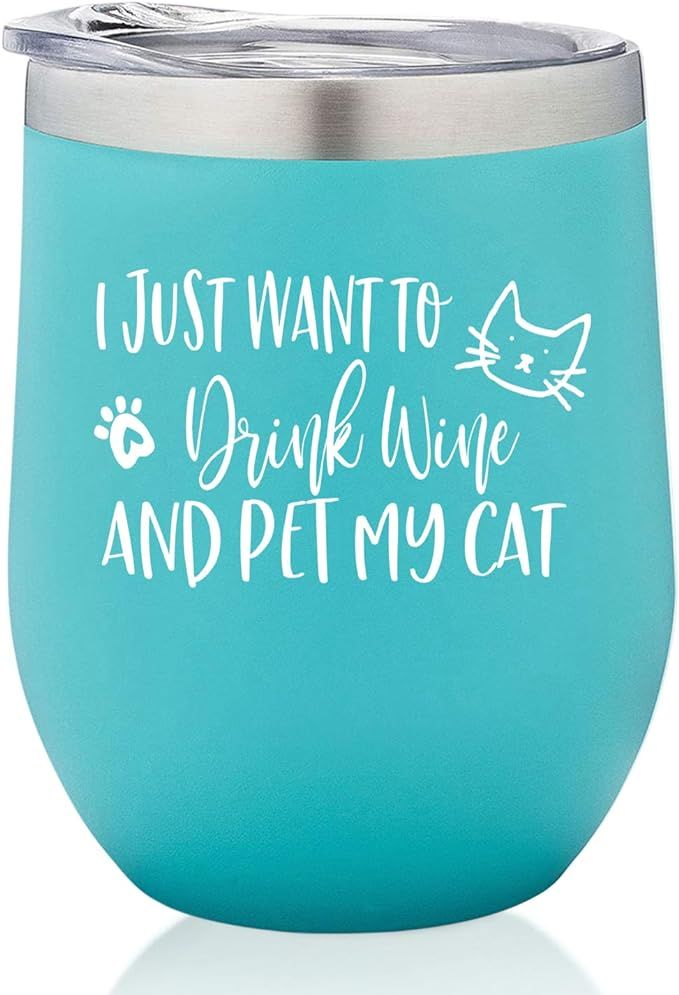 SassyCups Funny Cat Wine Tumbler | I Just Want To Drink Wine and Pet My Cat Stainless Steel Steml... | Amazon (US)