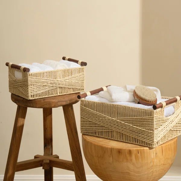 Paper Rope Basket with Wooden Handles | Wayfair North America