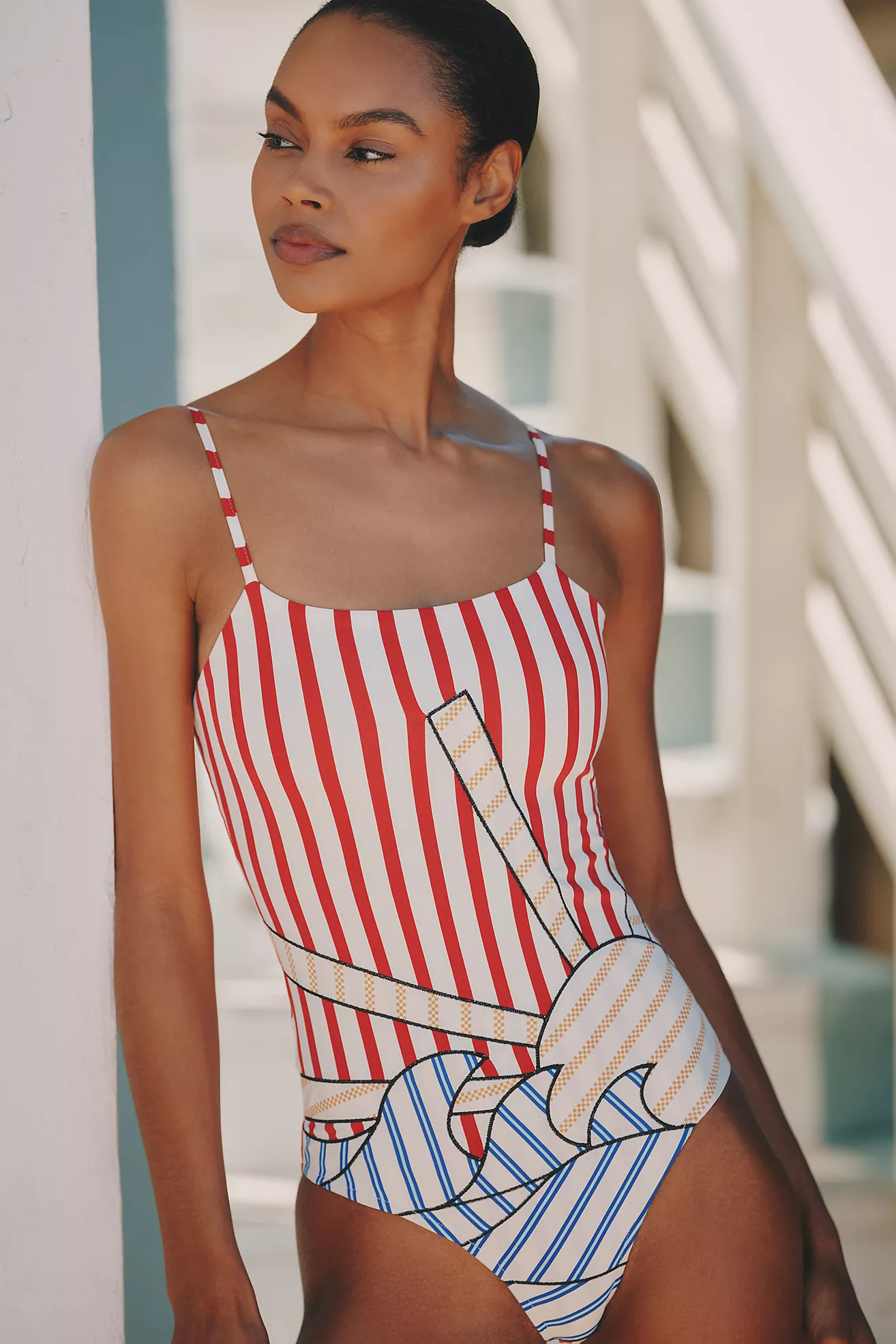 Farm Rio Navy Stripes One-Piece Swimsuit | Anthropologie (US)