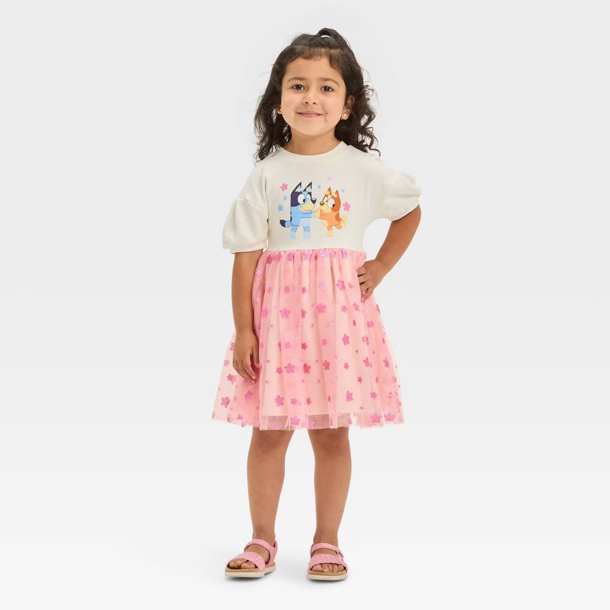 Toddler Girls' Bluey and Bingo Puff Sleeve Tulle Dress - Pink | Target