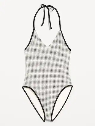 Pique V-Neck Halter Swimsuit | Old Navy (CA)