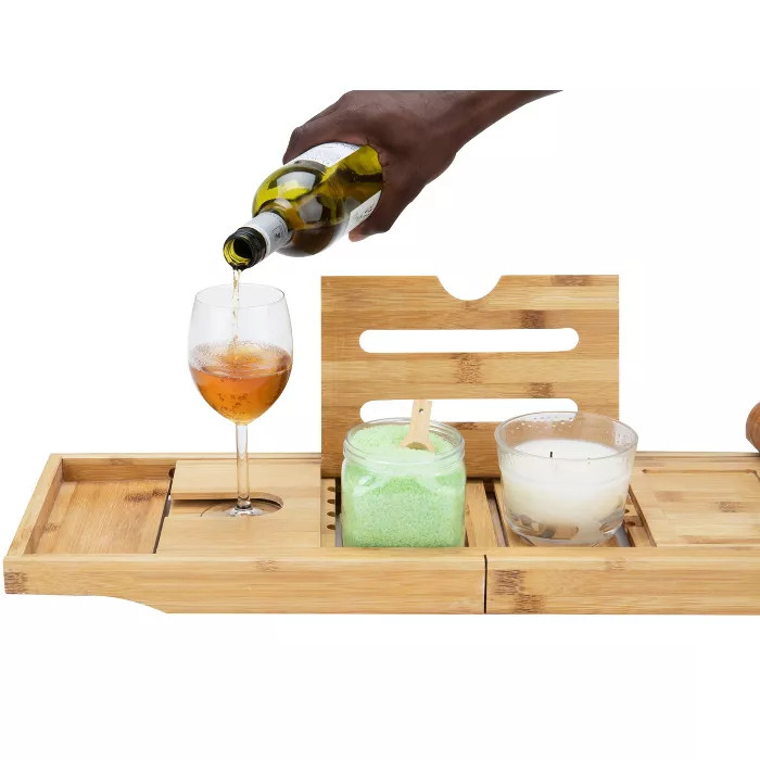Mind Reader Premium Extendable Bamboo Bath Caddy, Bamboo | Target