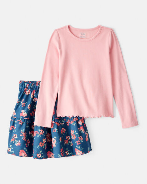 Girls 2-Piece Floral Print Long-Sleeve Top & Skirt Set | Carter's Inc