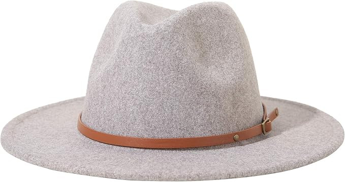 Lanzom Women Lady Felt Fedora Hat Wide Brim Wool Panama Hats with Band | Amazon (US)
