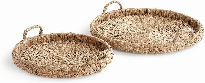 Napa Home & Garden Sawyer Round Trays with Handles, Natural Mendong Rattan, 2pc Tan | Amazon (US)