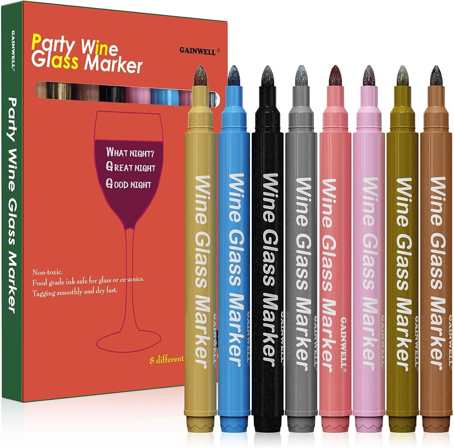 Wine Glass Markers, Set of 8 Non-Toxic Food-Safe Wine Glass Markers Washable - Can also be Used o... | Amazon (US)
