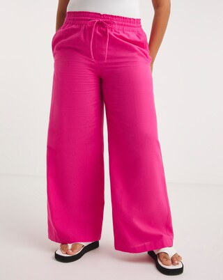 Hot Pink Easy Care Linen Mix Wide Leg Trouser | Simply Be | Simply Be (UK)