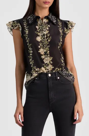 Martel Flutter Sleeve Cotton & Silk Button-Up Top | Nordstrom