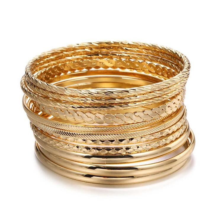 TrendsRINTOLER 12pcs/set Textured Metal Bangle | SHEIN