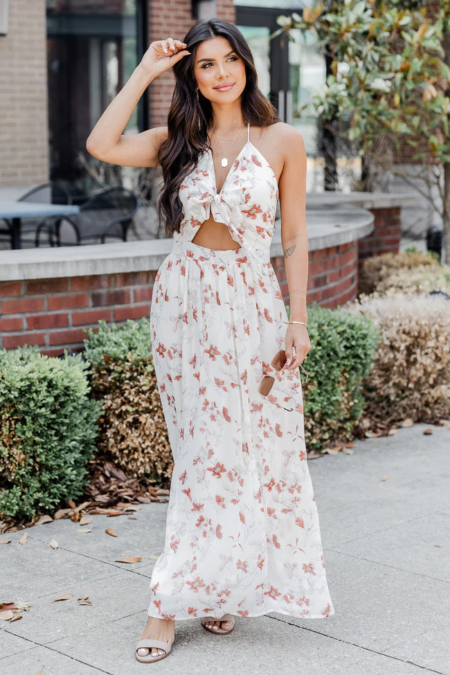 True Beauty White Floral Printed Cut Out Maxi Dress | Pink Lily