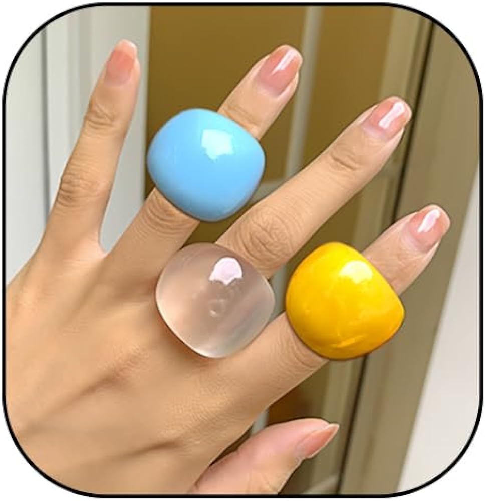 XUN Zhe Colorful Chunky Acrylic Wide Band Rings Set,Resin Chunky Knuckle Finger Rings Stackable R... | Amazon (US)