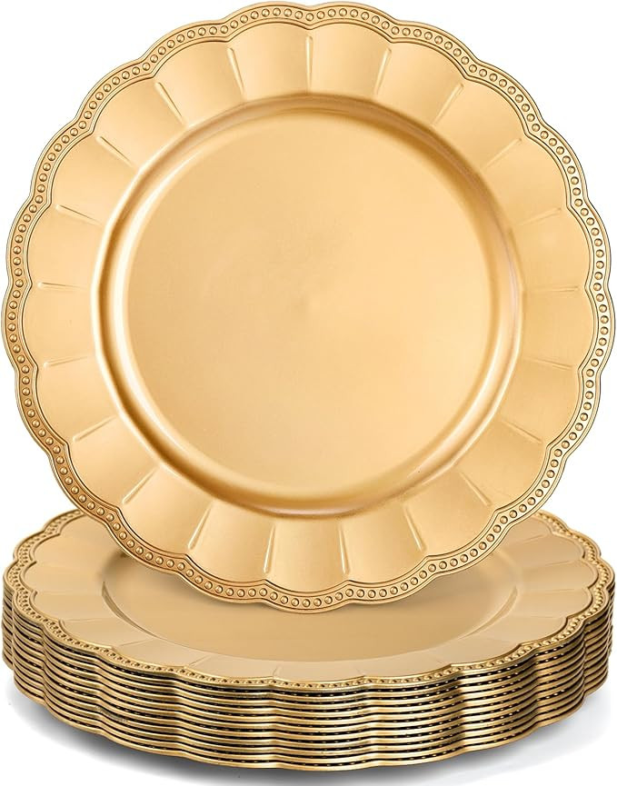 Kingrol 12 Pack 13 Inch Gold Charger Plates, Glam Dinner Chargers, Heavy Duty and Reusable Plasti... | Amazon (US)