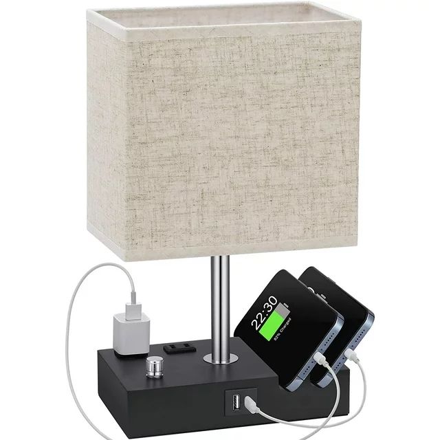 Bedside Table Lamp for Bedroom with Dual Fast USB Charging Ports, Fully Dimmable Nightstand Lamps... | Walmart (US)