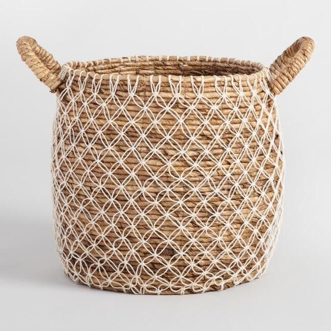 Large Macrame Seagrass Bianca Tote Basket | World Market