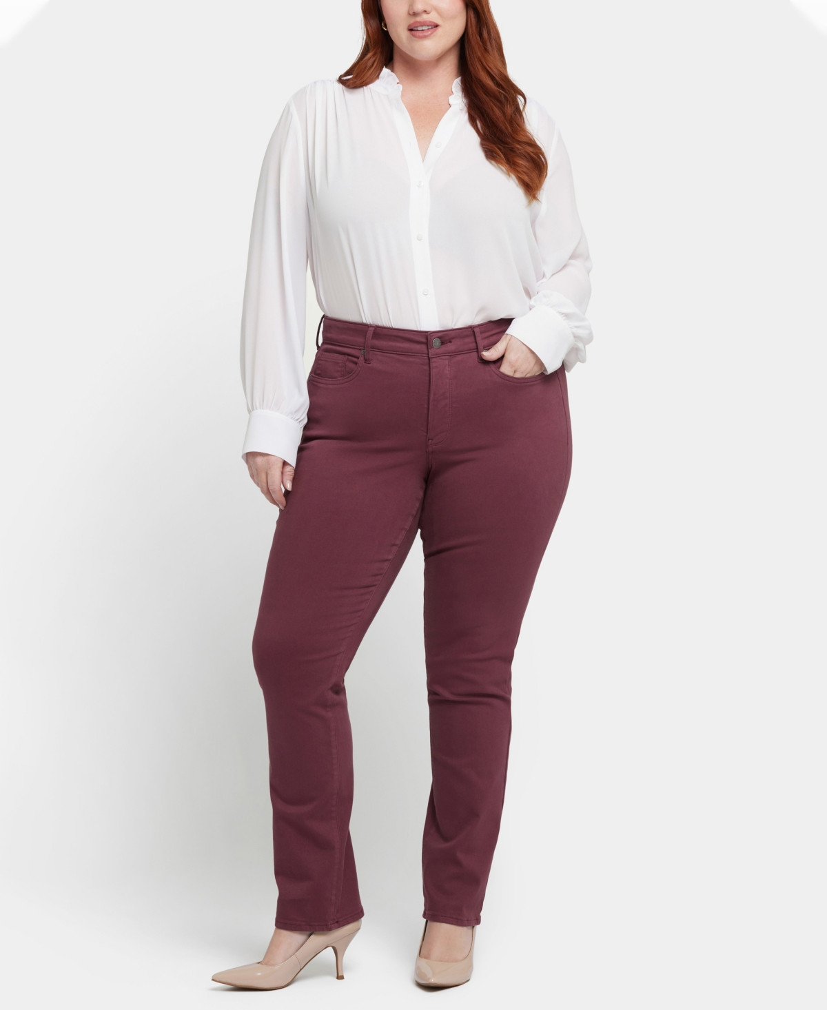 Nydj Plus Size Marilyn Straight Pull On Jeans - Dark Cherry | Macy's