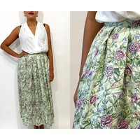 90S Green Floral Skirt. 1990S Pink, Purple, Yellow Long High Waist Flower Print. Medium | Etsy (US)