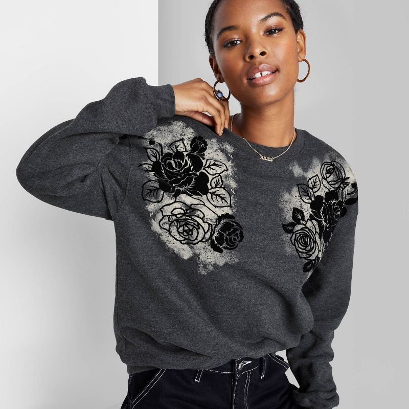 Women's Oversized Dad Sweatshirt - Wild Fable™ Black Wash Floral | Target