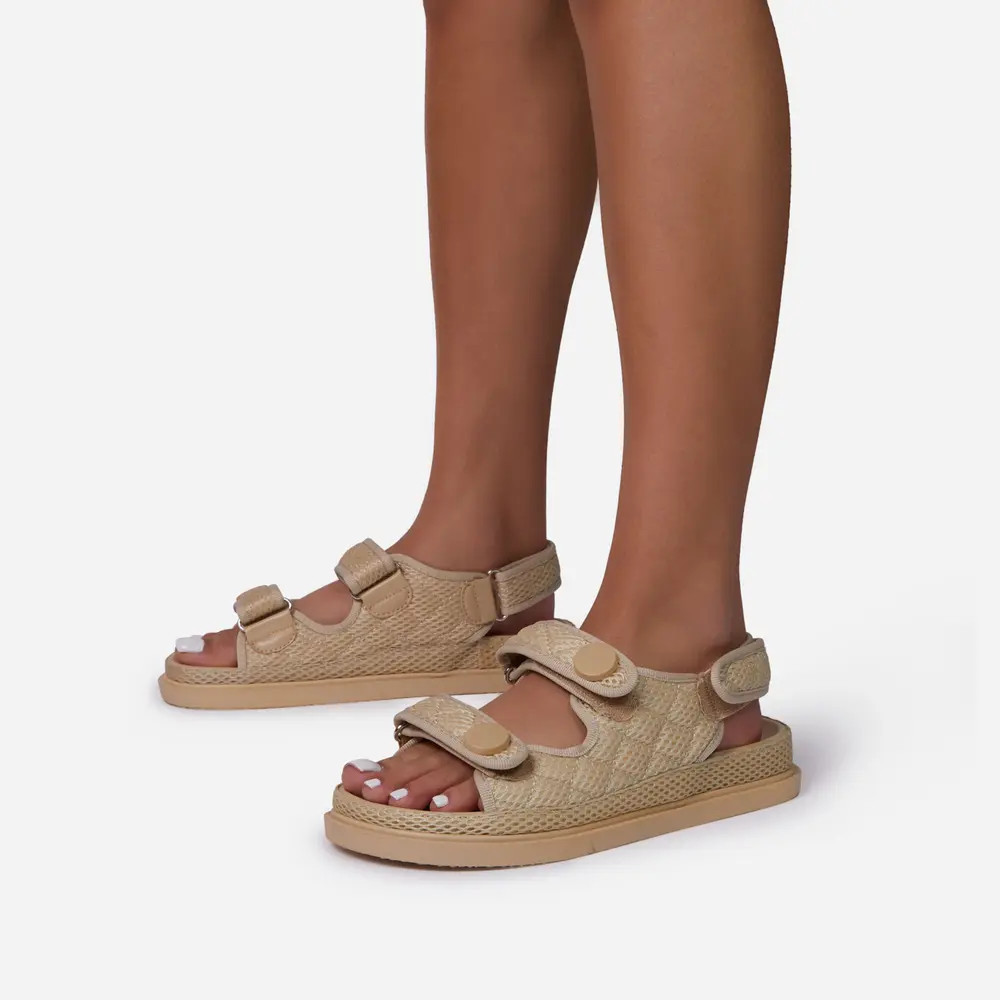 Hyped Double Strap Flat Dad Sandal In Nude Mesh | EGO Shoes (US & Canada)