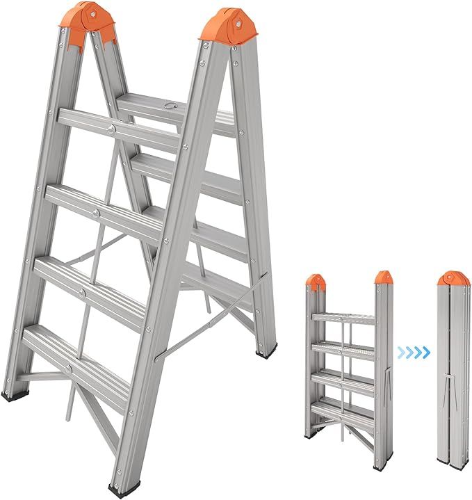 APARECIUM Aluminum Ladder, Foldable Twin Front Ladder, Collapsible A Frame 4-Step Ladder, Compact... | Amazon (US)