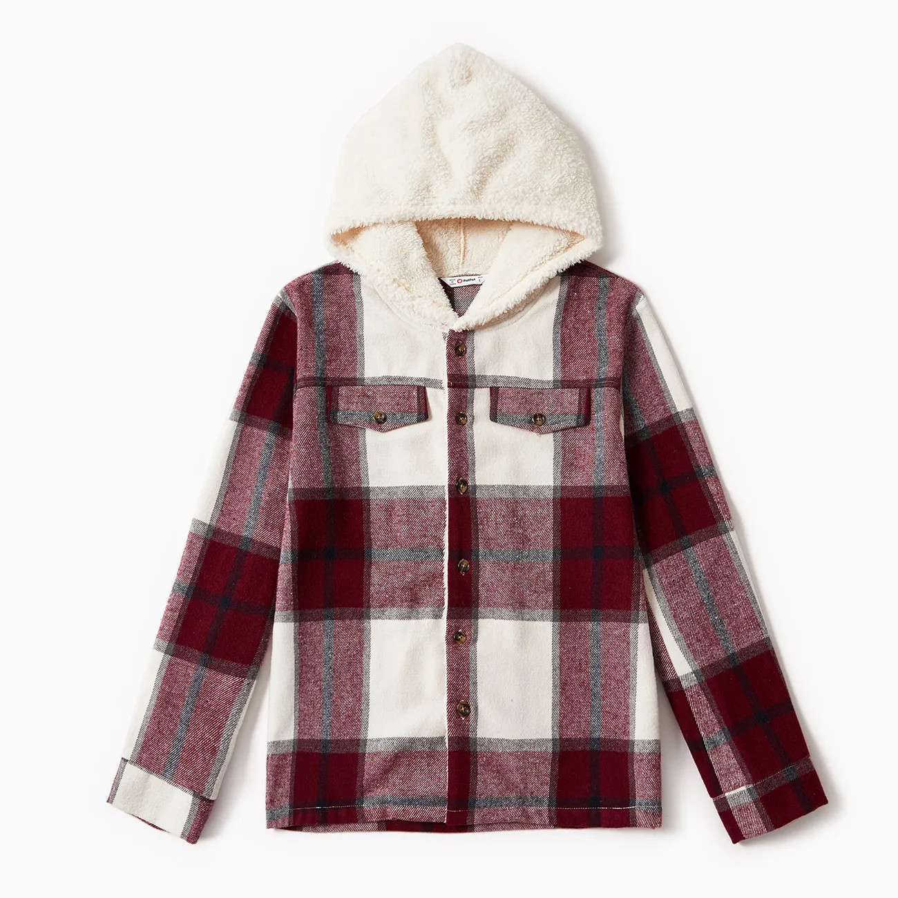 Family Matching Fleece Hooded Splicing Red Plaid Long-sleeve Outwear Tops | PatPat